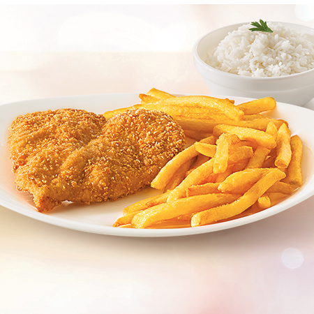 Filé de Frango a Milanesa com Arroz e Fr