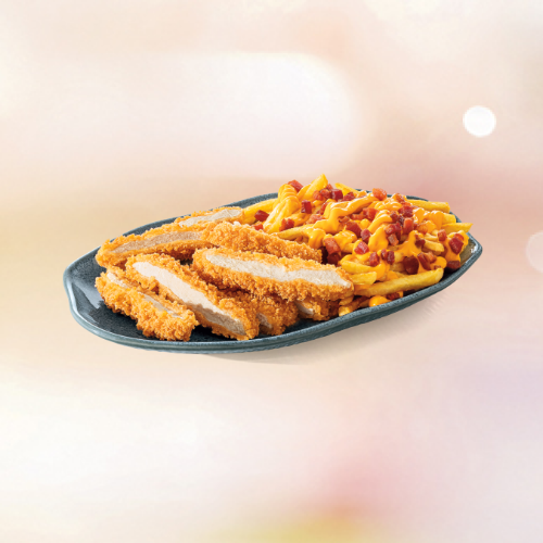 Frango Empanado, Batata, Cheddar e Bacon