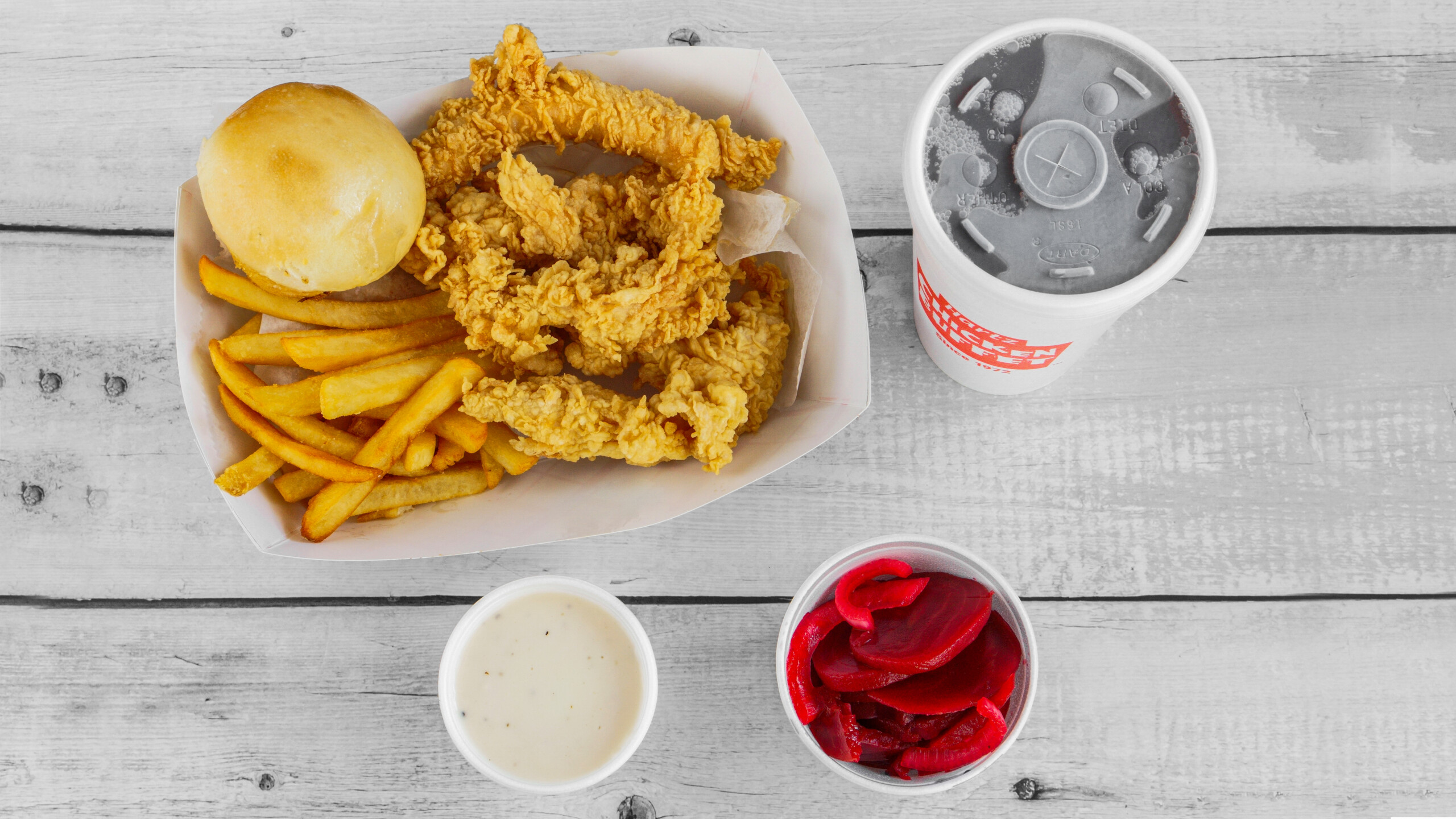 9. 4 Tenders, reg side(6oz), reg drink, dipping sauce (4oz).