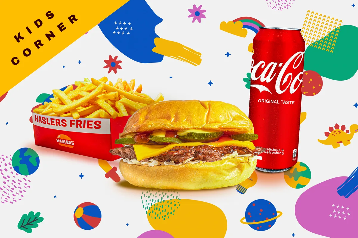 JUNIOR Cheeseburger + regular pomfrit + limenka 0.33l