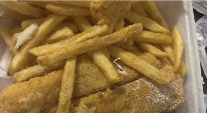 6 Jumbo Shrimp and 2 Catfish
