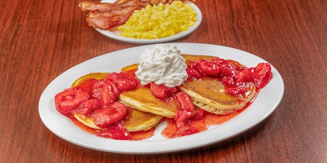 Strawberry Pancake Platter W/ Bacon
