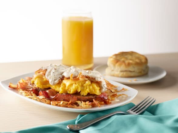 Bacon, Sausage and Sausage Gravy* Stuffed Hashbrowns