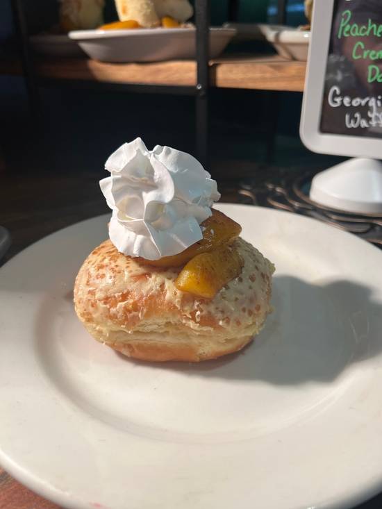 Peaches and Creme Burlee Donut