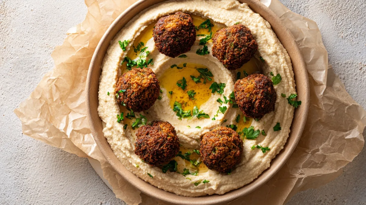 Hummusz falafellel, pitával