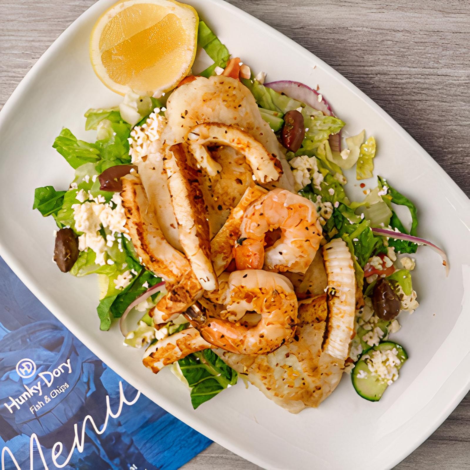 Grilled Seafood and Salad