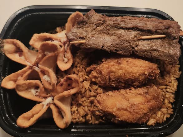 C15. Crab Rangoon, Beef Teriyaki, and Chicken wing