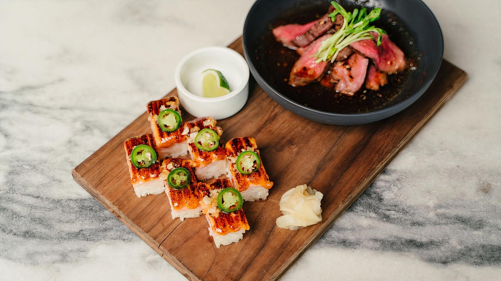 Steak + Seared Salmon Sushi