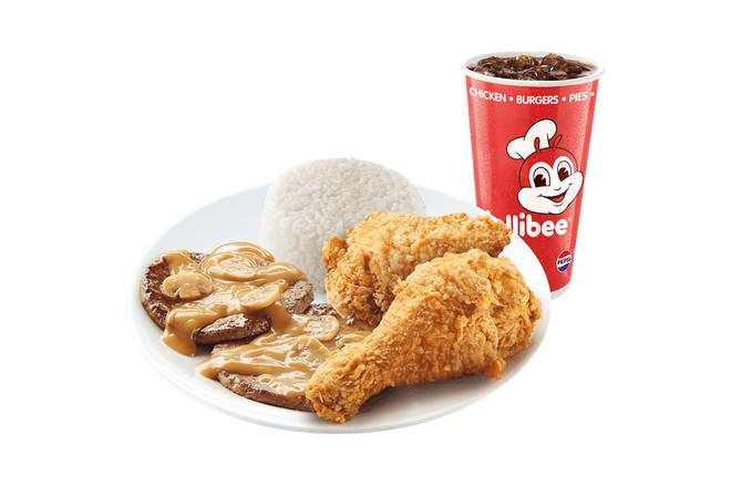 2pc Chickenjoy w/ 2pc Burger Steak Side and Drink
