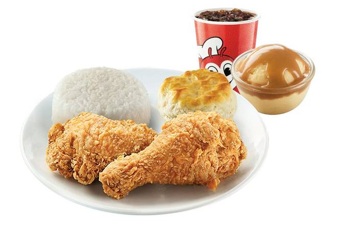 2pc Chickenjoy w/ Biscuit + 2 Sides and Drink