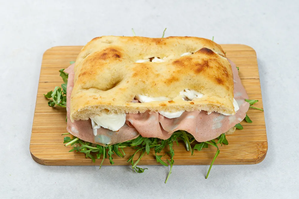 Focaccia Crudo Mortadela and Pistacja