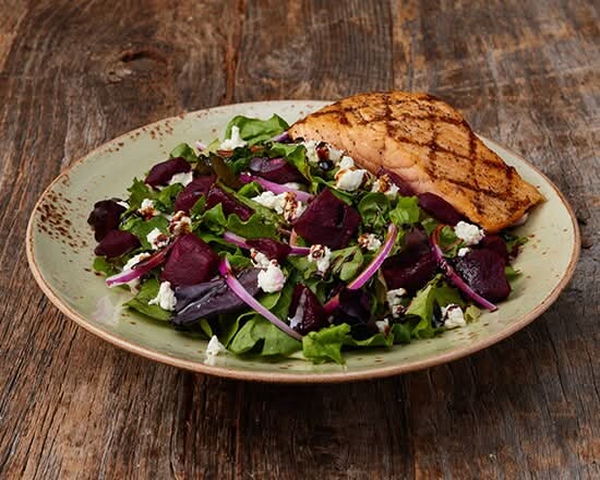 Beet and Goat Cheese Salad with Salmon