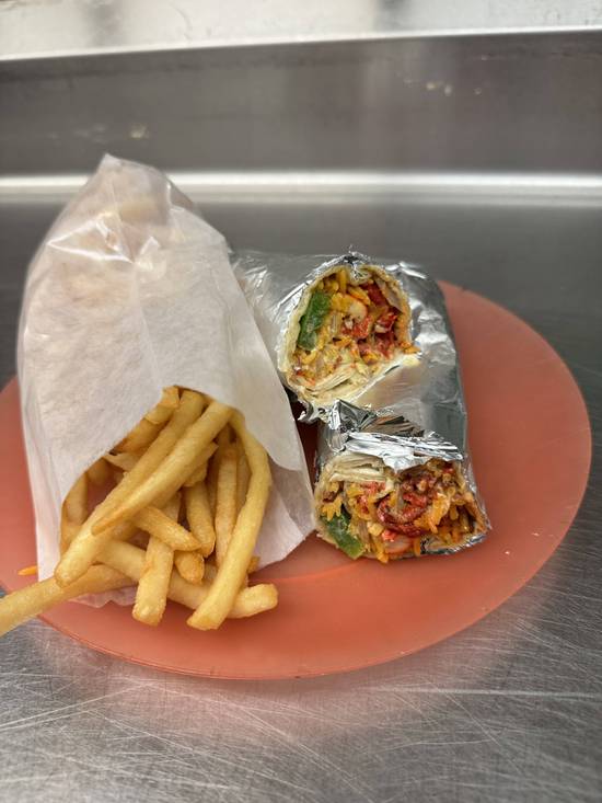 Chopped cheese wrap with fries
