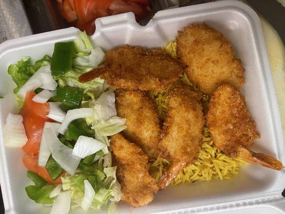 Jumbo Shrimp Over Rice Platter (6 pcs)