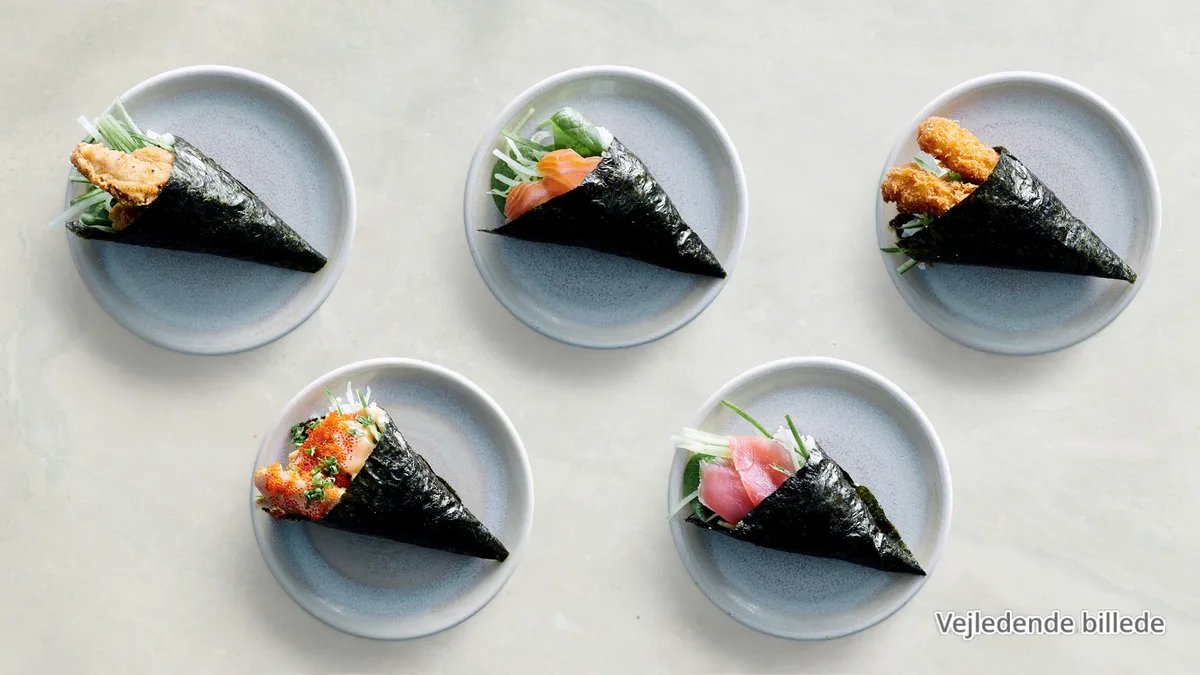 Handrolls med tempura rejer