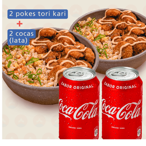 2 Pokes Tori Kari + 2 Coca-cola Lata