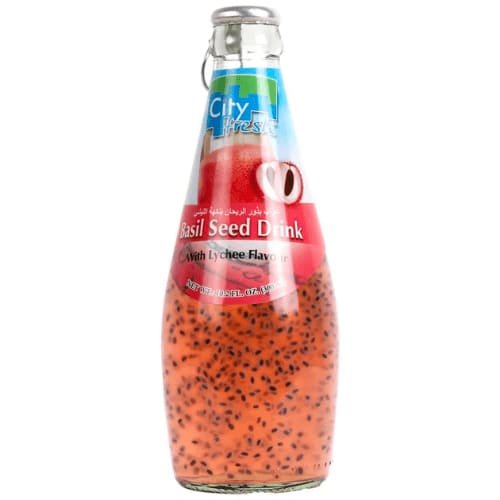 Lychee juice with basil seeds
