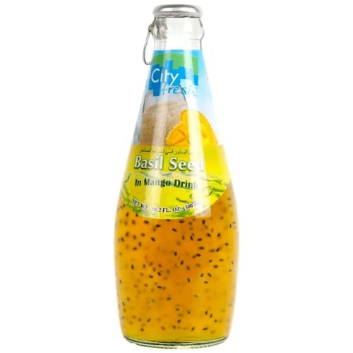 Mango juice with basil seeds