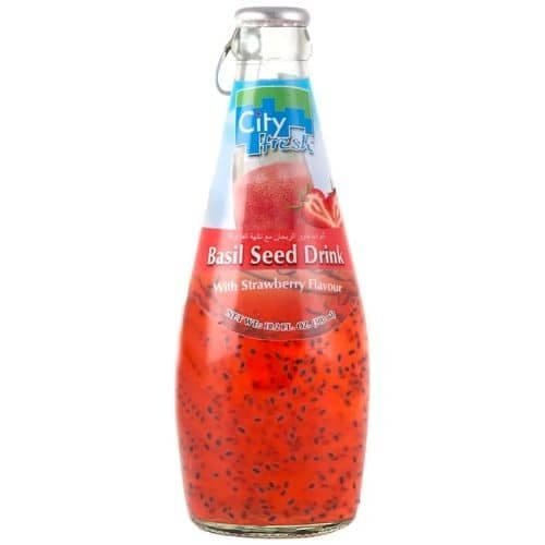 Strawverry juice with basil seeds
