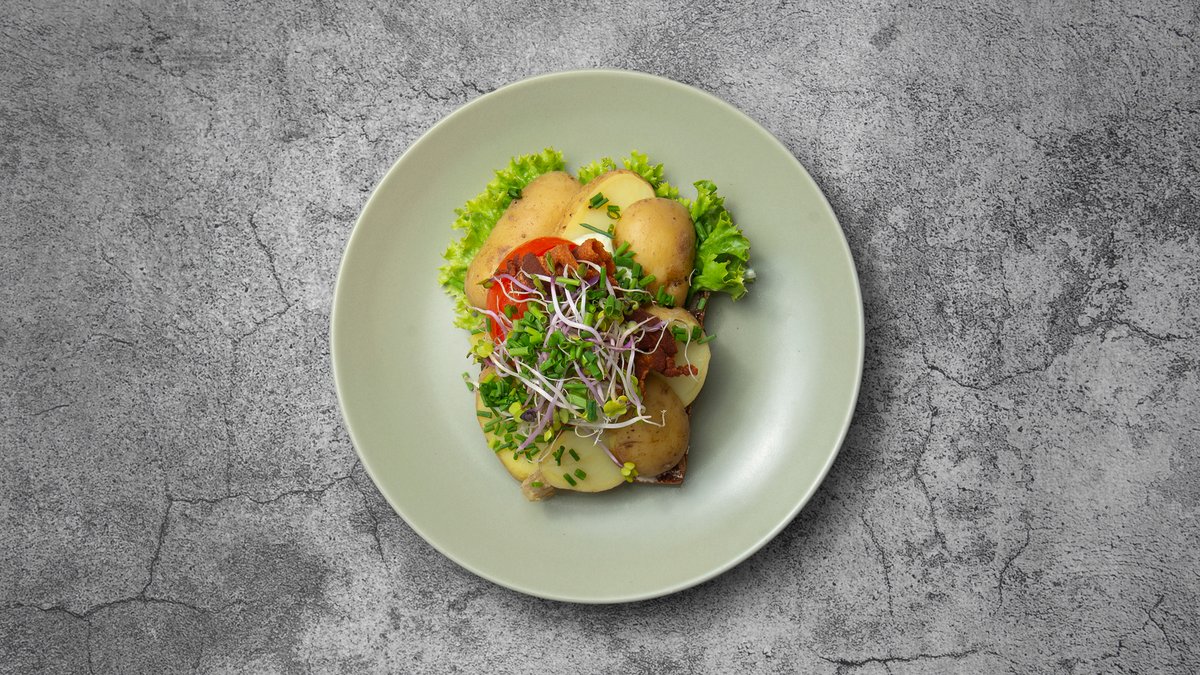 Smørrebrød med kartoffel/bacon