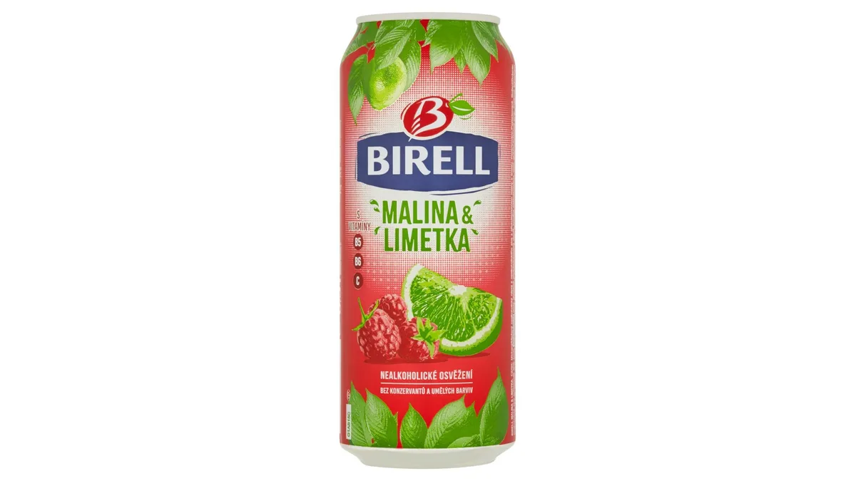 Birell nealko 0,5l plech - Malina/limetka