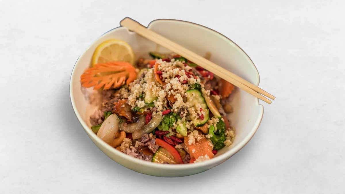 Vegan Green Curry Pomegranate Quinoa