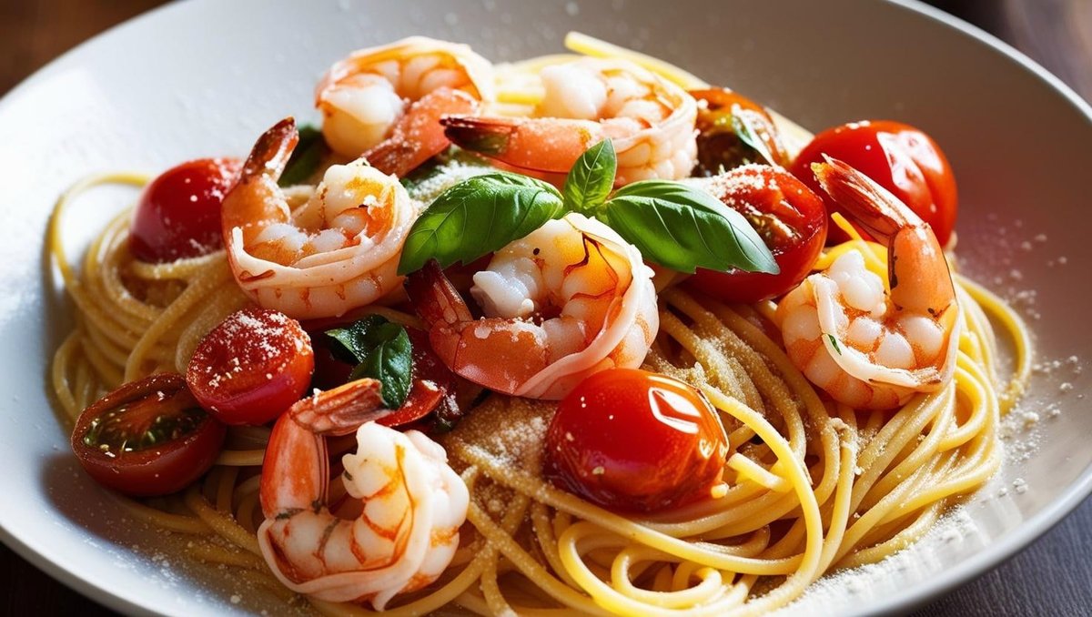 Spaghetti cu creveti si parmezan