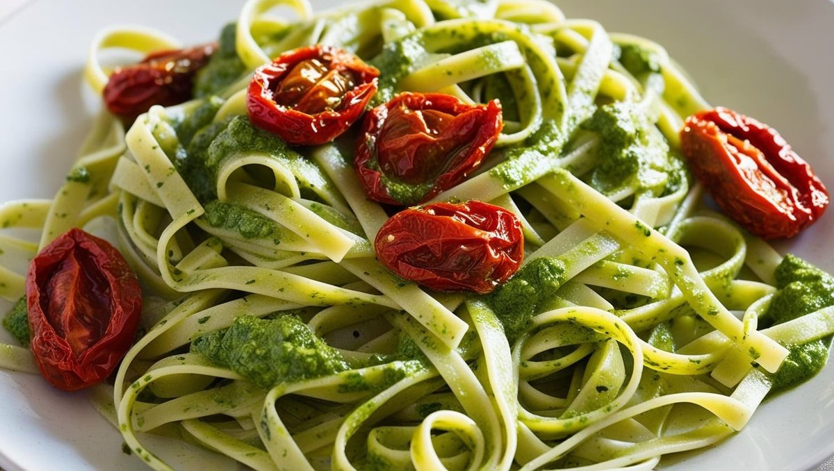 Tagliatelle cu pesto si rosii deshidratate