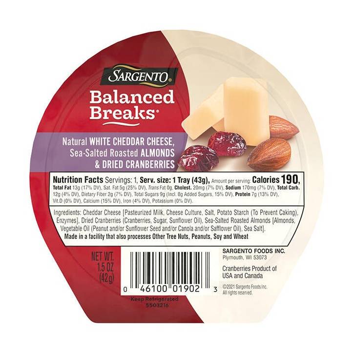 Sargento Cheddar, Almond, Cranberry, 1.5OZ