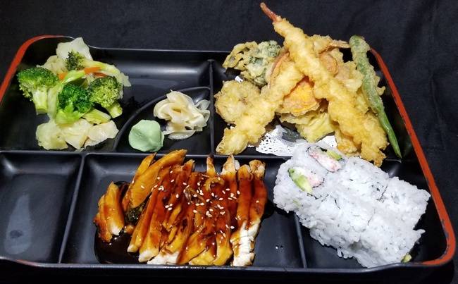 Ca Roll and Shrimp and Vegetable Tempura Combination