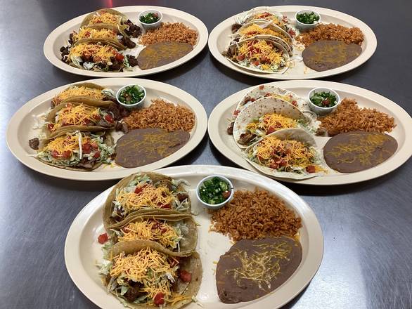 Tacos De Carne Asada, Pollo Asado, Puerco Asado, Carnitas or Chicharrón