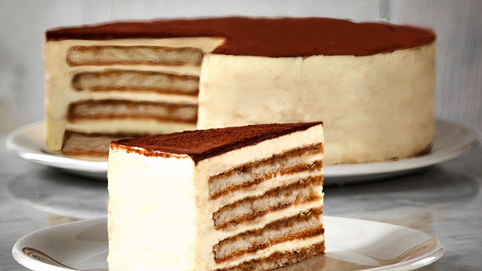 Tranche de gâteau tiramisu Mascarpone/ Mascarpone Tiramisu cake slice