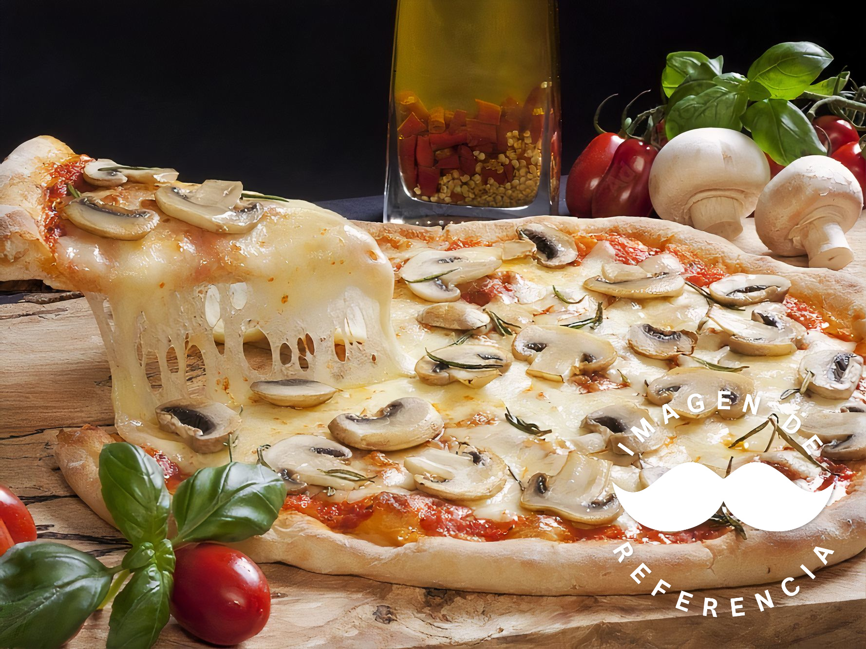 Pizza Jamón Queso y Hongos Mediana