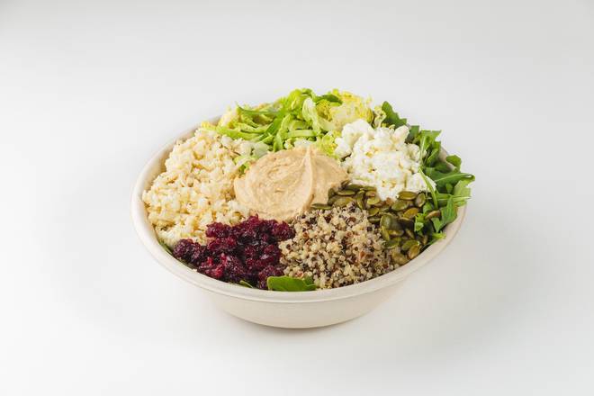 Riced Cauliflower and Artichoke Hummus Grain Bowl