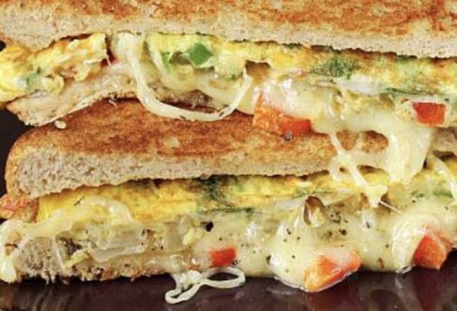 Omelette sandwich on hard roll bread
