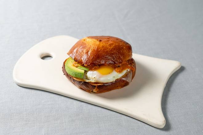 Cheddar, Avocado and Tomato-Pepper Jam Breakfast Sandwich