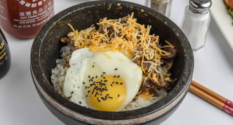 Cheese Korean BBQ Hot Stone Bowl with Teriyaki Sauce
