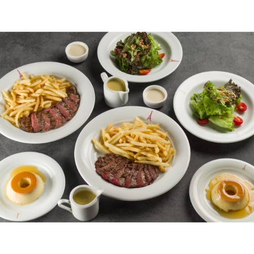 Paris para Dois: Entrecôte, Batata, Molho, Salada e Sobremesa