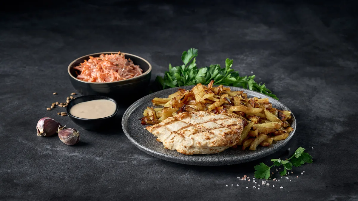 1. Kanafilee/ praekartul/ porgandisalat seemnetega/ šampinjonikaste