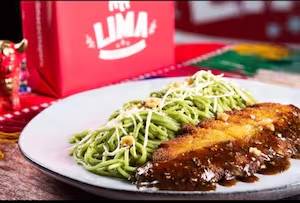 Spaghetti Verde com Empanado