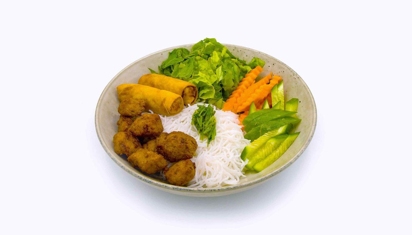 27. BBQ Soy Chicken and Spring Rolls (Vermicelli Salad Bowl)