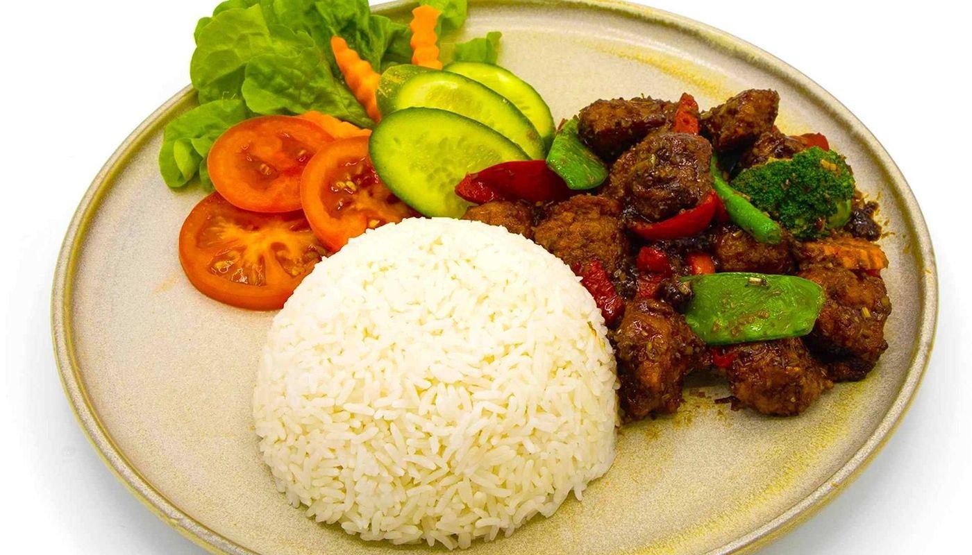 61. Lemongrass Vegan Chicken with Jasmine Rice
