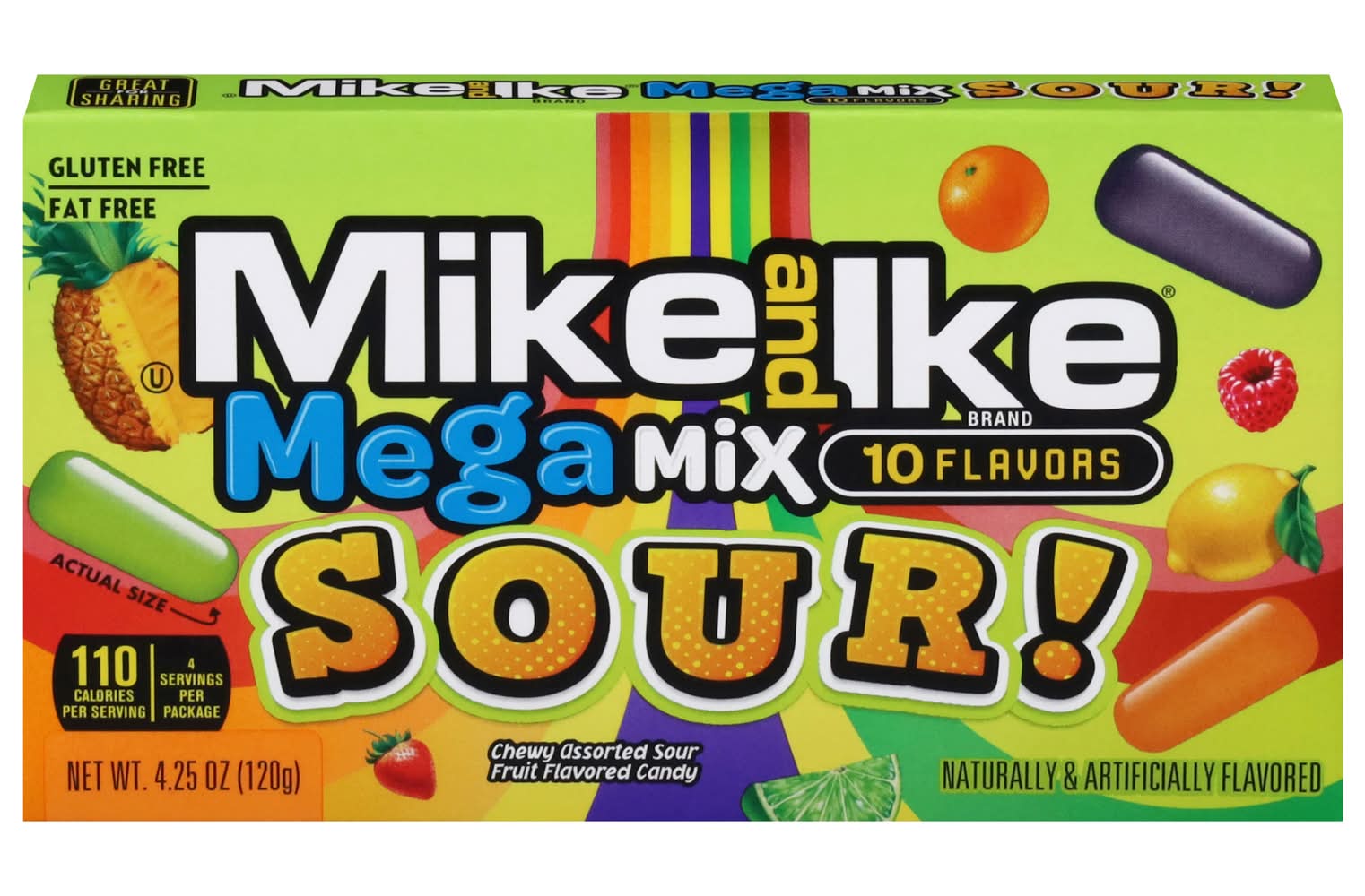 MIKE AND IKE Gluten Free Mega Mix Sour Chewy Candy, Assorted (4.25 oz)