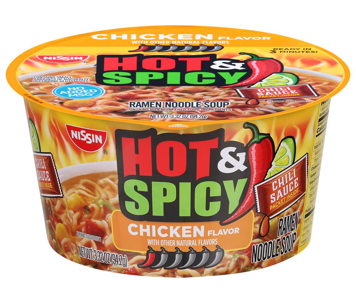 Nissin Hot and Spicy Ramen Noodle Soup, Chicken (3.32 oz)