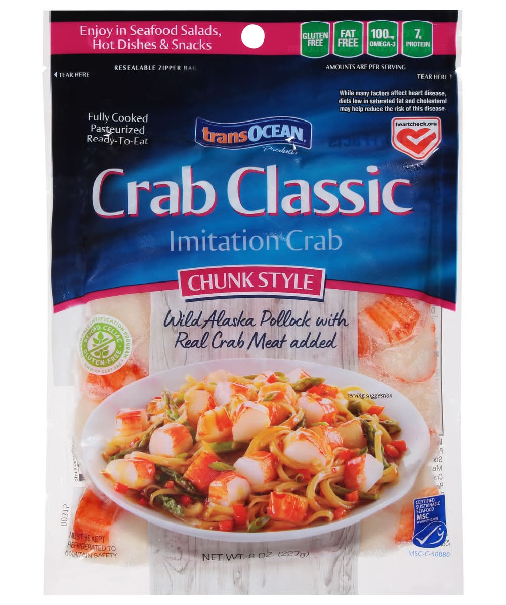 Transocean Fully Cooked Classic Imitation Crab, Chunk Style (8 oz)