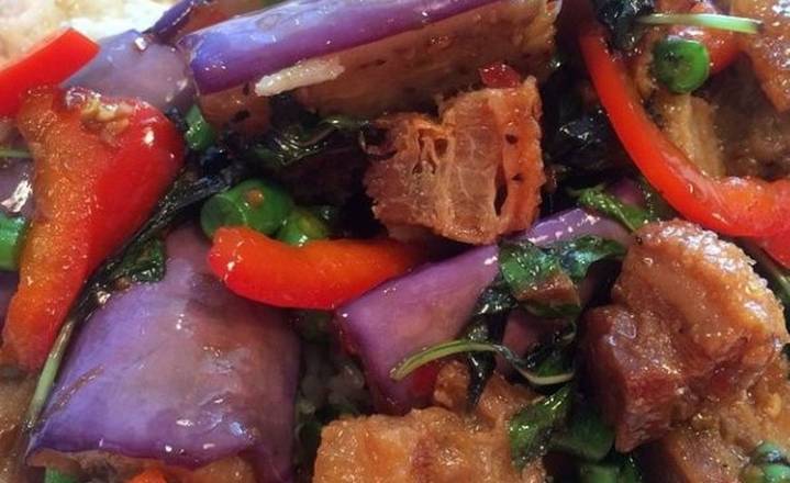 33. Eggplant with Basil over Rice