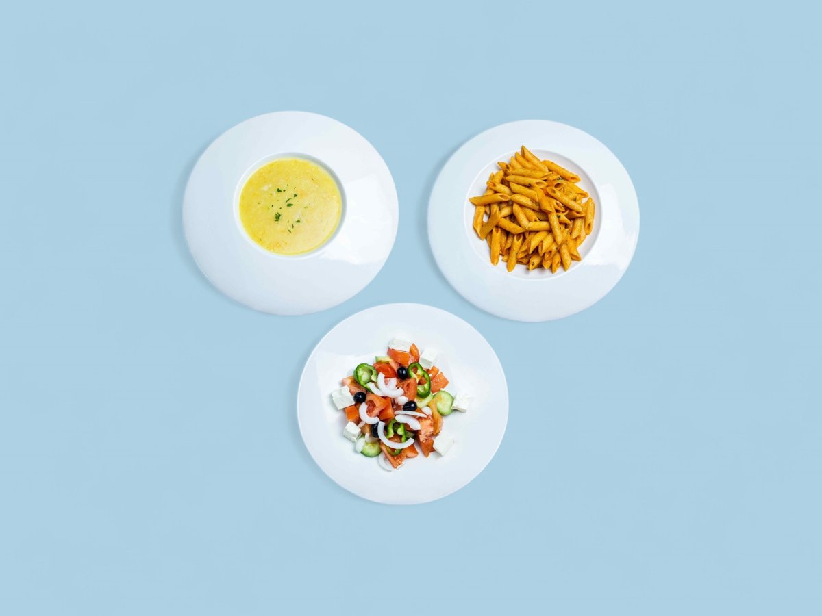 Chicken Soup + Chicken Penne Tomato Sauce + Greek Salad