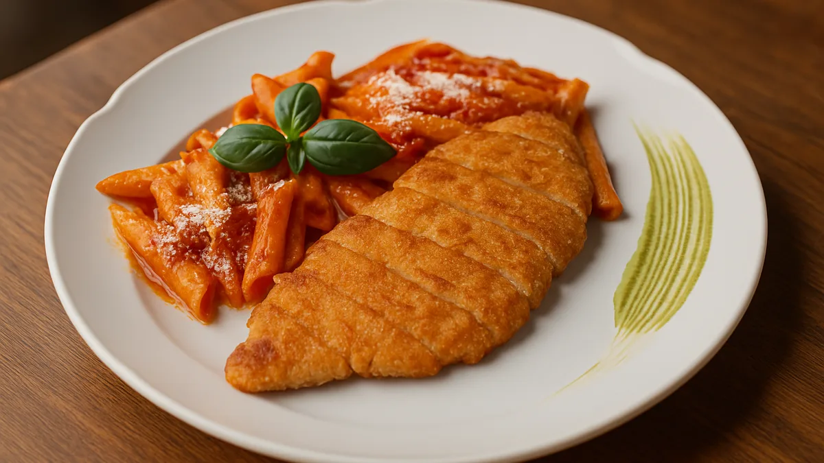 Pasta alla Vodka sa piletinom u parmezanu