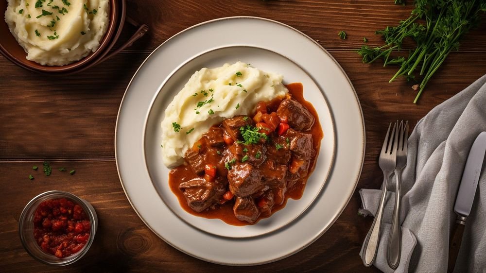 Rindersaftgulasch mit Beilage