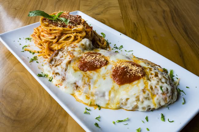 Eggplant Parmigiana (with Spaghetti) D